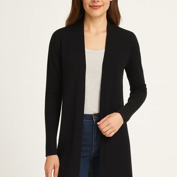 J. McLaughlin 100% Cashmere Long Open Front Duster Cardigan in Black Size XS - Picture 1 of 5